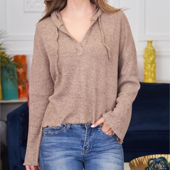 Mocha Ribbed hooded top - Picture 5 of 12